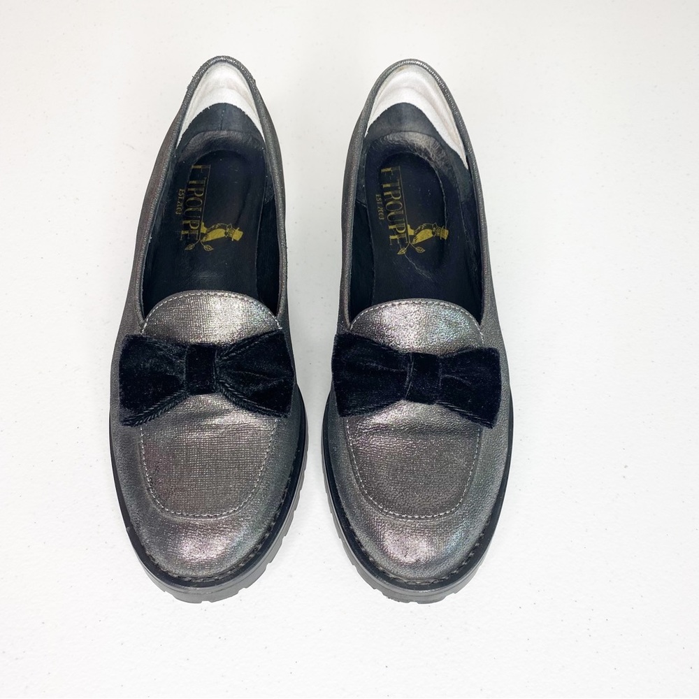 F Troupe Black Velvet Bow Loafers Size 37